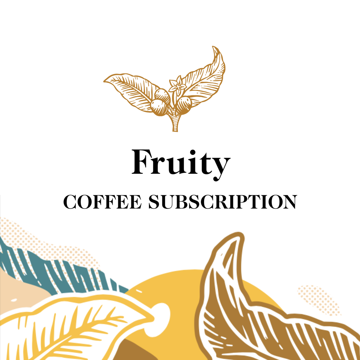 Transcend Coffee's Fruity coffee subscription logo with leaf designs on a white background