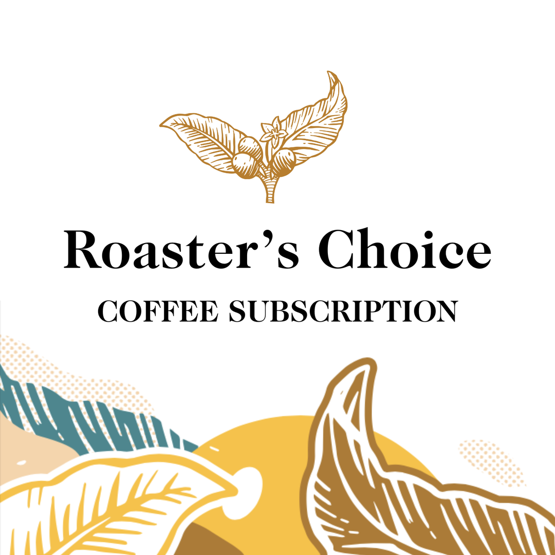 Transcend Coffee's Roaster's Choice coffee subscription logo with stylized coffee beans on a white background