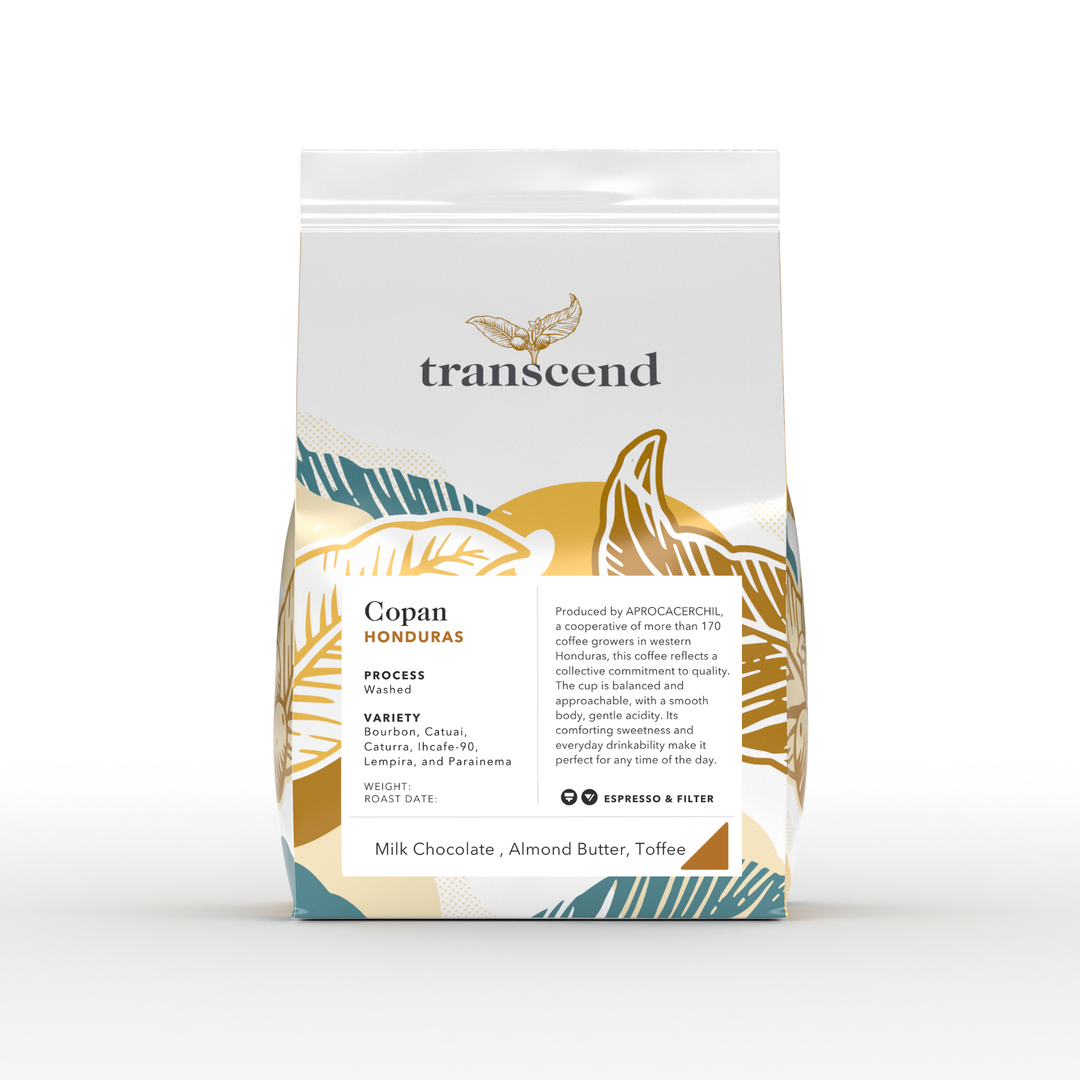 A bag of Transcend Coffee 200g Copan