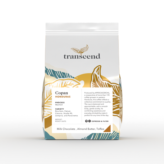 A bag of Transcend Coffee 200g Copan