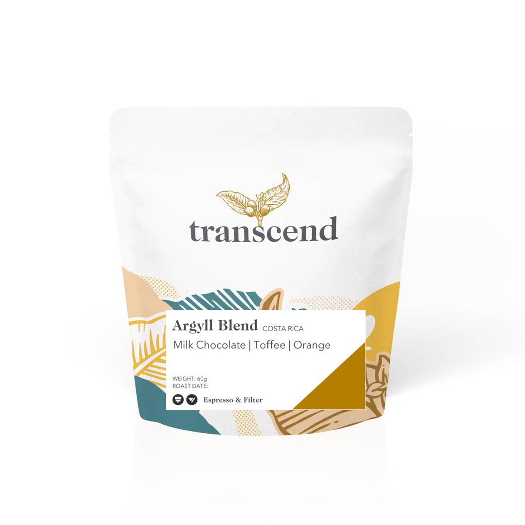 Transcend Argyll Blend coffee package on a white background
