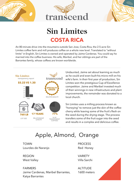Transcend Coffee Sin Limites Info Sheet