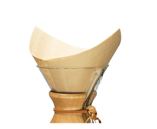 Chemex coffee filter sitting in the chemex brewer
